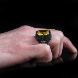 925 Sterling Silver Men's Ring With Citrine Stone - 3