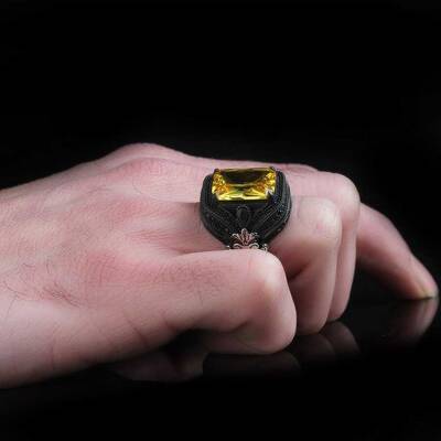 925 Sterling Silver Men's Ring With Citrine Stone - 3
