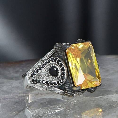 925 Sterling Silver Men's Ring With Citrine Stone - 2