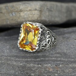 925 Sterling Silver Men's Ring With Citrine Stone - 2