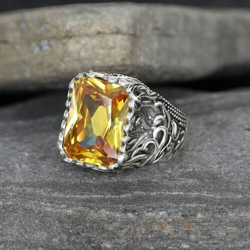 925 Sterling Silver Men's Ring With Citrine Stone - 2