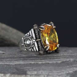 925 Sterling Silver Men's Ring With Citrine Stone - Luxury Jewelry