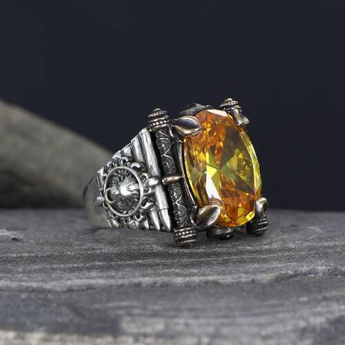 925 Sterling Silver Men's Ring With Citrine Stone - 1