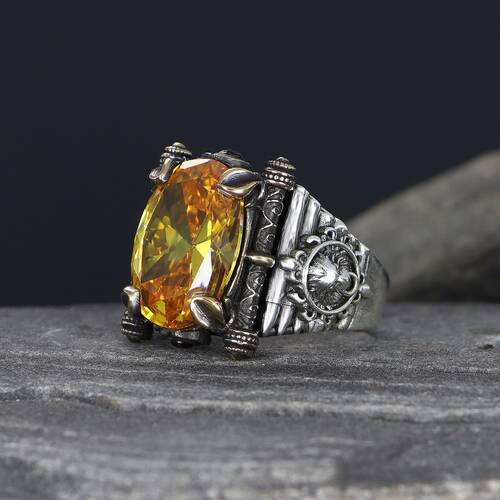 925 Sterling Silver Men's Ring With Citrine Stone - 2