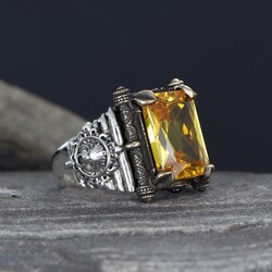 925 Sterling Silver Men's Ring With Citrine Stone - Luxury Jewelry