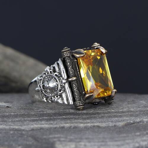 925 Sterling Silver Men's Ring With Citrine Stone - 1