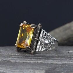 925 Sterling Silver Men's Ring With Citrine Stone - 2
