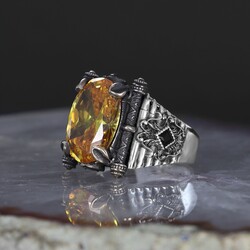 925 Sterling Silver Men's Ring With Citrine Stone - 2