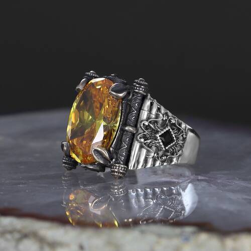 925 Sterling Silver Men's Ring With Citrine Stone - 2