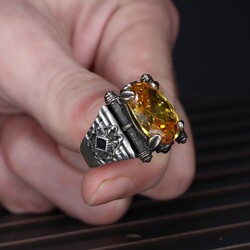 925 Sterling Silver Men's Ring With Citrine Stone - 3