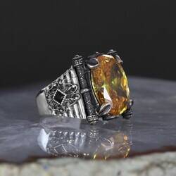 925 Sterling Silver Men's Ring With Citrine Stone - 4