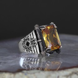 925 Sterling Silver Men's Ring With Citrine Stone - Luxury Jewelry