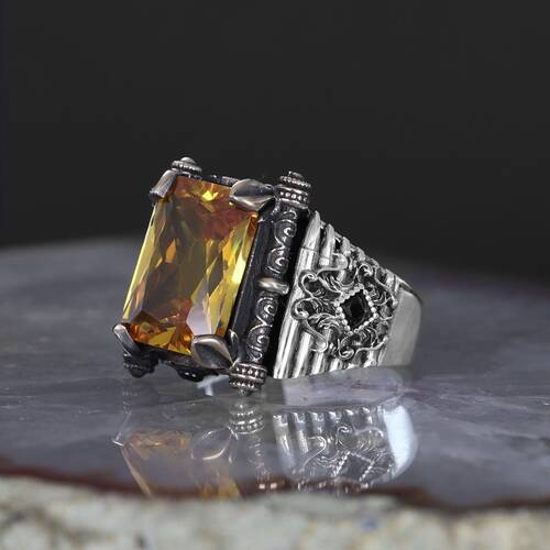 925 Sterling Silver Men's Ring With Citrine Stone - 2