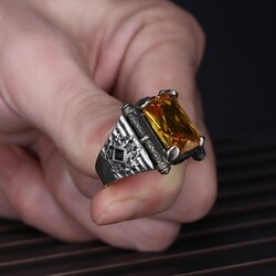 925 Sterling Silver Men's Ring With Citrine Stone - 3