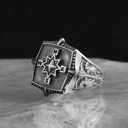 925 Sterling Silver Men's Ring With Compass Symbol - Luxury Jewelry