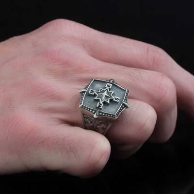 925 Sterling Silver Men's Ring With Compass Symbol - 2