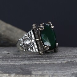 925 Sterling Silver Men's Ring With Green Zircon Stone - Luxury Jewelry