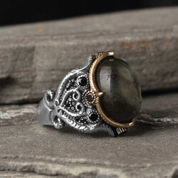 925 Sterling Silver Men's Ring With Labradorite Stone - Luxury Jewelry