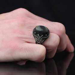 925 Sterling Silver Men's Ring With Labradorite Stone - 3