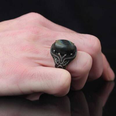 925 Sterling Silver Men's Ring With Labradorite Stone - 3