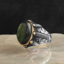 925 Sterling Silver Men's Ring With Labradorite Stone - Luxury Jewelry