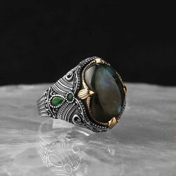 925 Sterling Silver Men's Ring With Labradorite Stone - 2