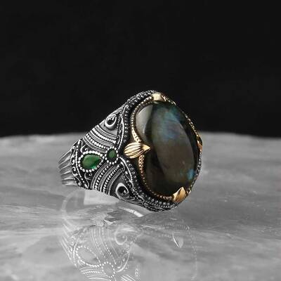 925 Sterling Silver Men's Ring With Labradorite Stone - 2