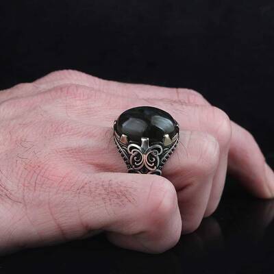 925 Sterling Silver Men's Ring With Labradorite Stone - 3