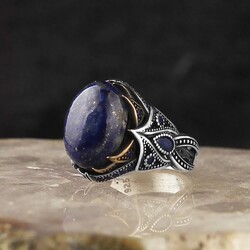 925 Sterling Silver Men's Ring With Lapis Stone - 2