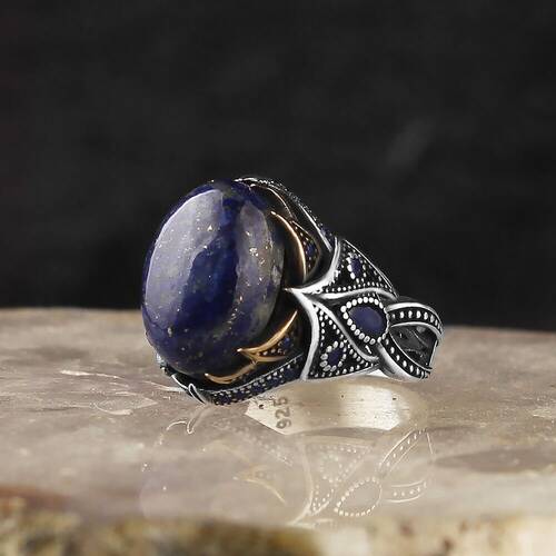 925 Sterling Silver Men's Ring With Lapis Stone - 2
