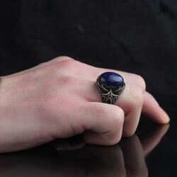 925 Sterling Silver Men's Ring With Lapis Stone - 3