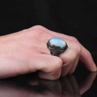 925 Sterling Silver Men's Ring With Moon Stone - 3