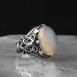 925 Sterling Silver Men's Ring With Moon Stone - 2