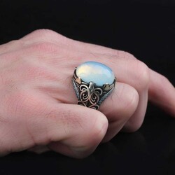 925 Sterling Silver Men's Ring With Moon Stone - 3