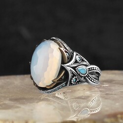 925 Sterling Silver Men's Ring With Moon Stone - 3