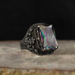 925 Sterling Silver Men's Ring With Mystic Topaz Stone - Elegant Jewelry