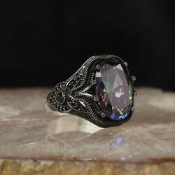 925 Sterling Silver Men's Ring With Mystic Topaz Stone - Luxury Jewelry
