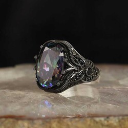 925 Sterling Silver Men's Ring With Mystic Topaz Stone - 2