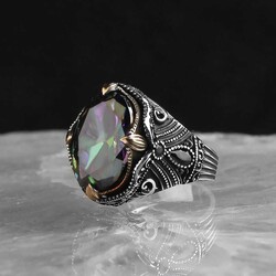 925 Sterling Silver Men's Ring With Mystic Topaz Stone - Luxury Jewelry