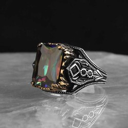 925 Sterling Silver Men's Ring With Mystic Topaz Stone - Luxury Jewelry