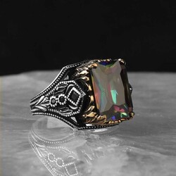 925 Sterling Silver Men's Ring With Mystic Topaz Stone - 2