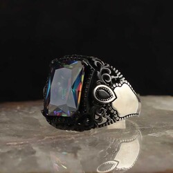 925 Sterling Silver Men's Ring With Mystic Topaz Stone - Luxury Jewelry