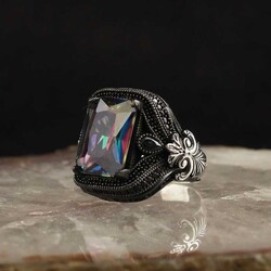 925 Sterling Silver Men's Ring With Mystic Topaz Stone - Luxury Jewelry