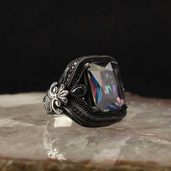 925 Sterling Silver Men's Ring With Mystic Topaz Stone - 2