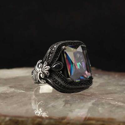 925 Sterling Silver Men's Ring With Mystic Topaz Stone - 2