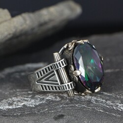925 Sterling Silver Men's Ring With Mystic Topaz Stone - 3