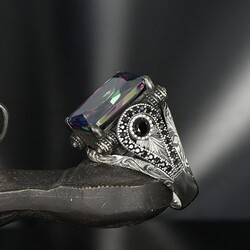925 Sterling Silver Men's Ring With Mystic Topaz Stone - Luxury Jewelry