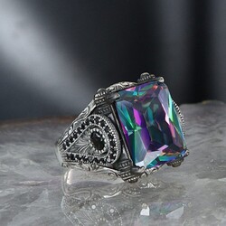 925 Sterling Silver Men's Ring With Mystic Topaz Stone - 2