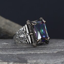 925 Sterling Silver Men's Ring With Mystic Topaz Stone - Luxury Jewelry