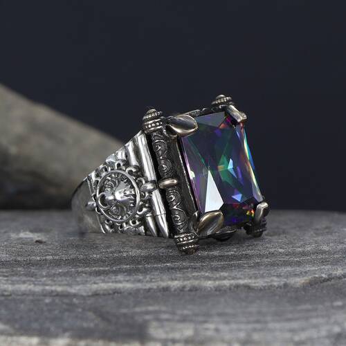 925 Sterling Silver Men's Ring With Mystic Topaz Stone - 1